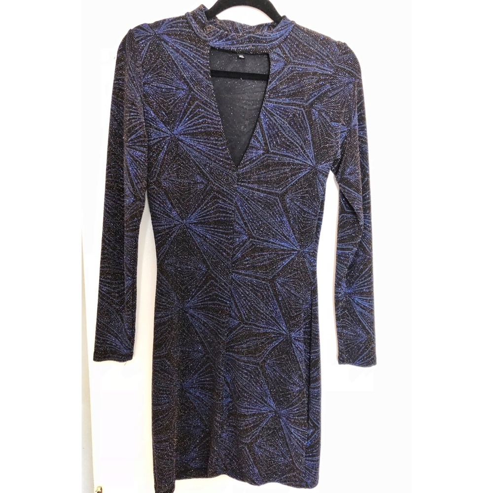 Topshop Blue & Black Bodycon Dress Size 6